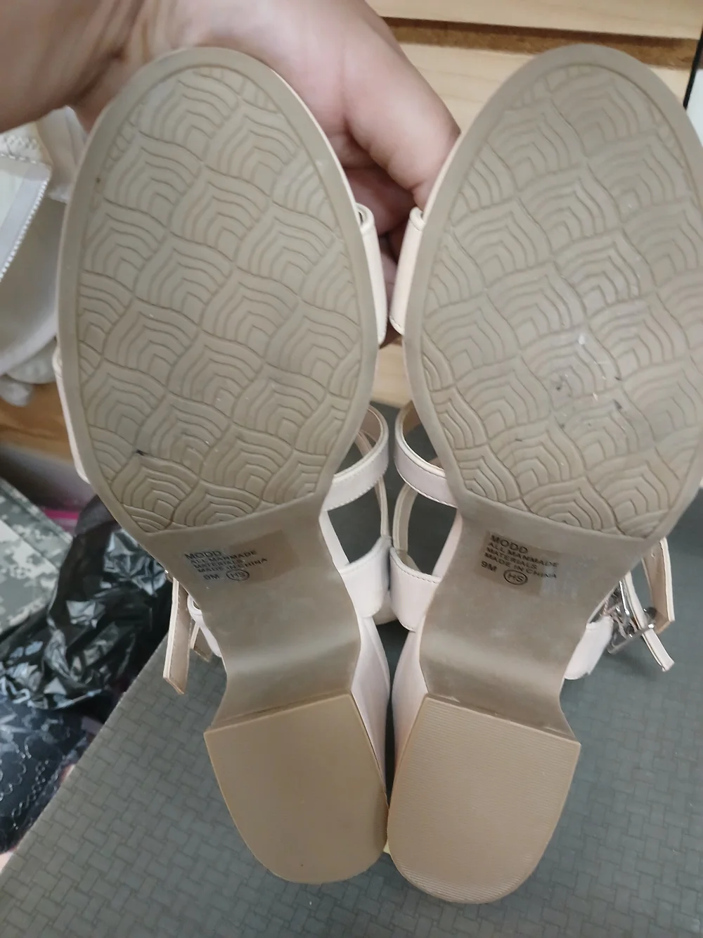 pop Beige Strappy Block Heel Sandals